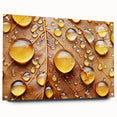Close-up of water droplets on glass, acrylic print in cool blue tones, suitable for dining room or bedroom wall.