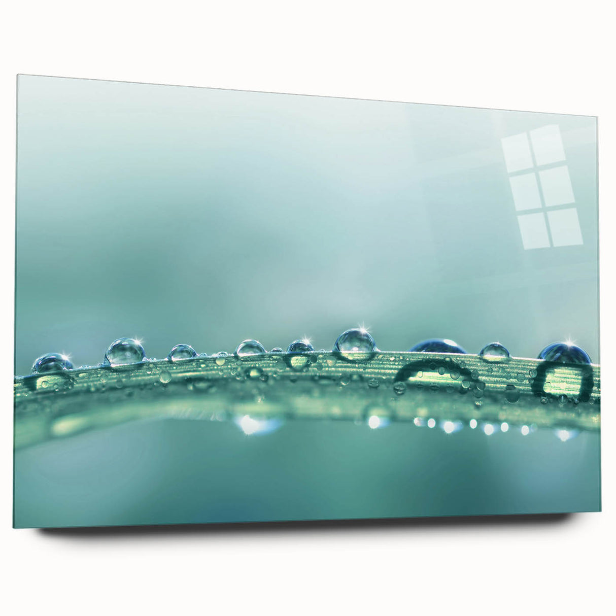 Acrylic glass print of a large abstract water design in blue and green tones, ideal for bedroom or dining room art.