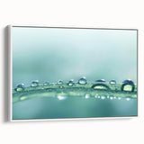 Vintage poster art featuring a close-up of water droplets on a vibrant surface, framed canvas, ideal for living room decor.