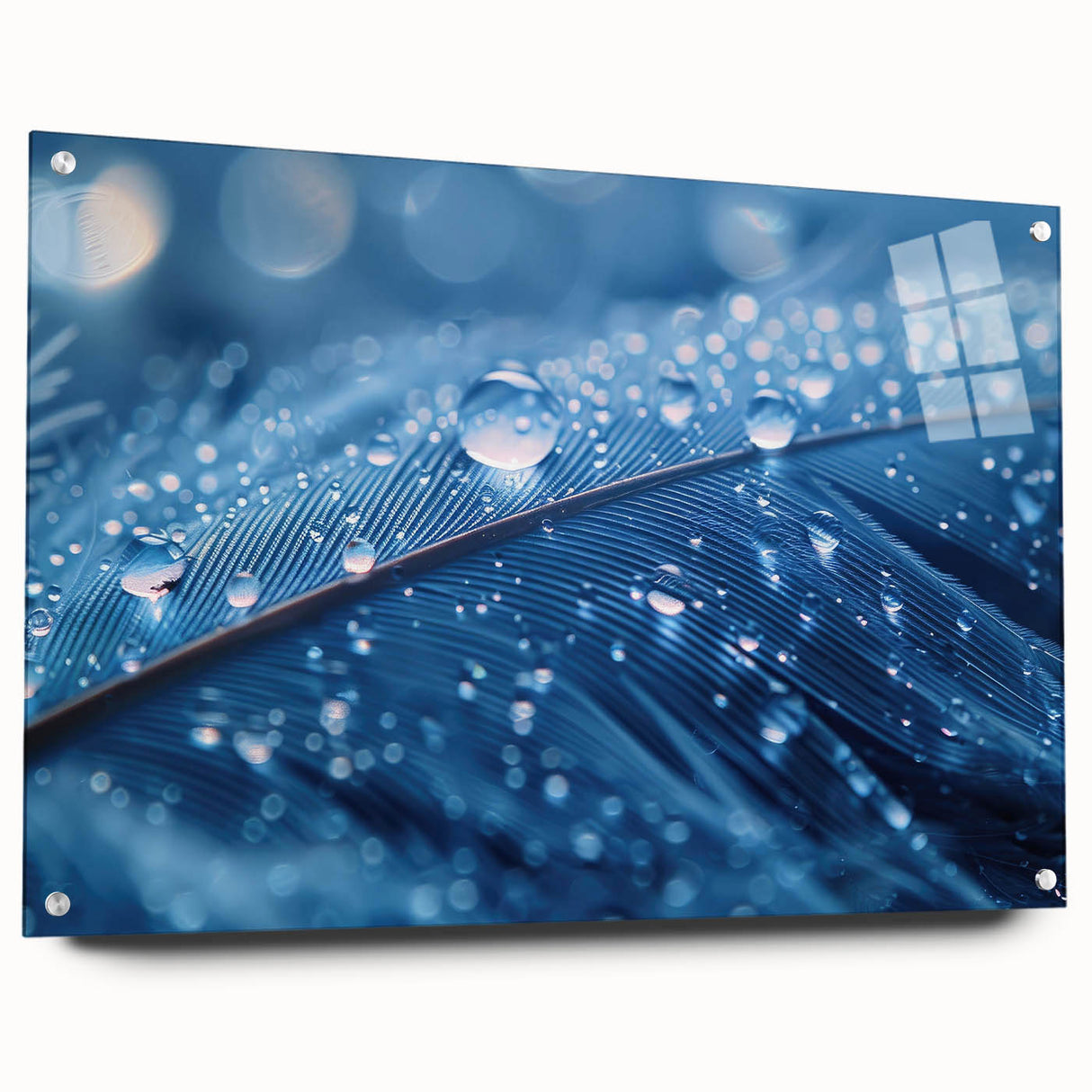 Close-up of water-themed large abstract wall art in acrylic, featuring shades of blue and green.