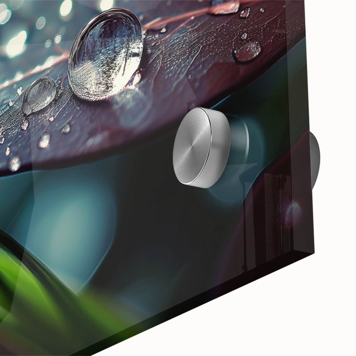 Large abstract wall art on acrylic glass featuring close-up water design in blue tones, ideal for dining room ambiance.