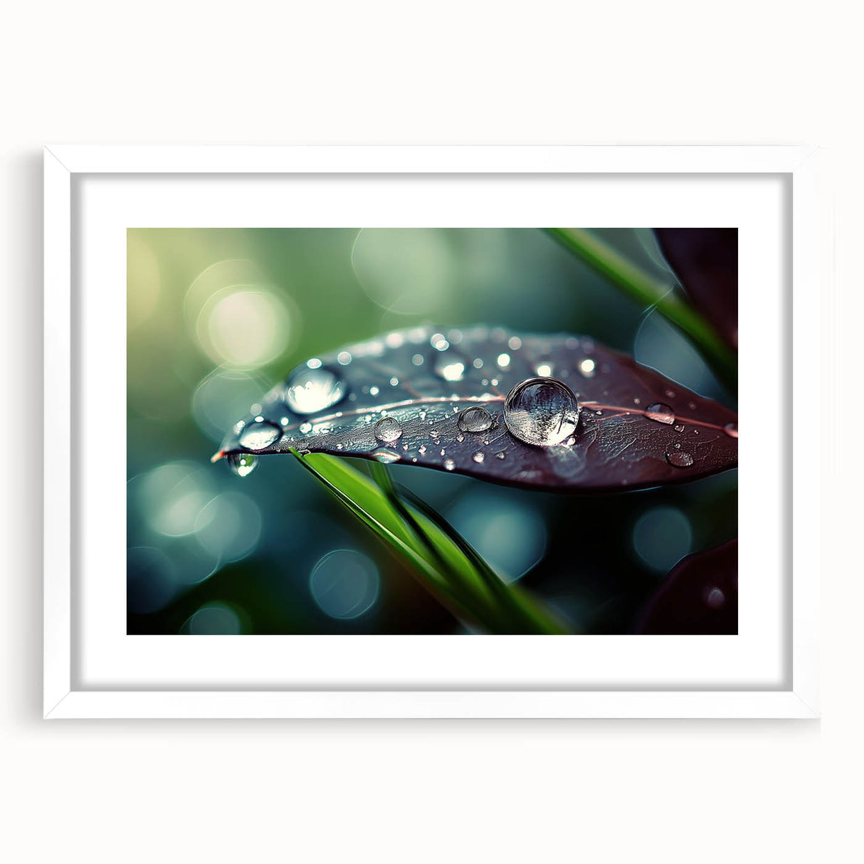 Abstract art print featuring fluid water designs in blue and white tones on a framed canvas.