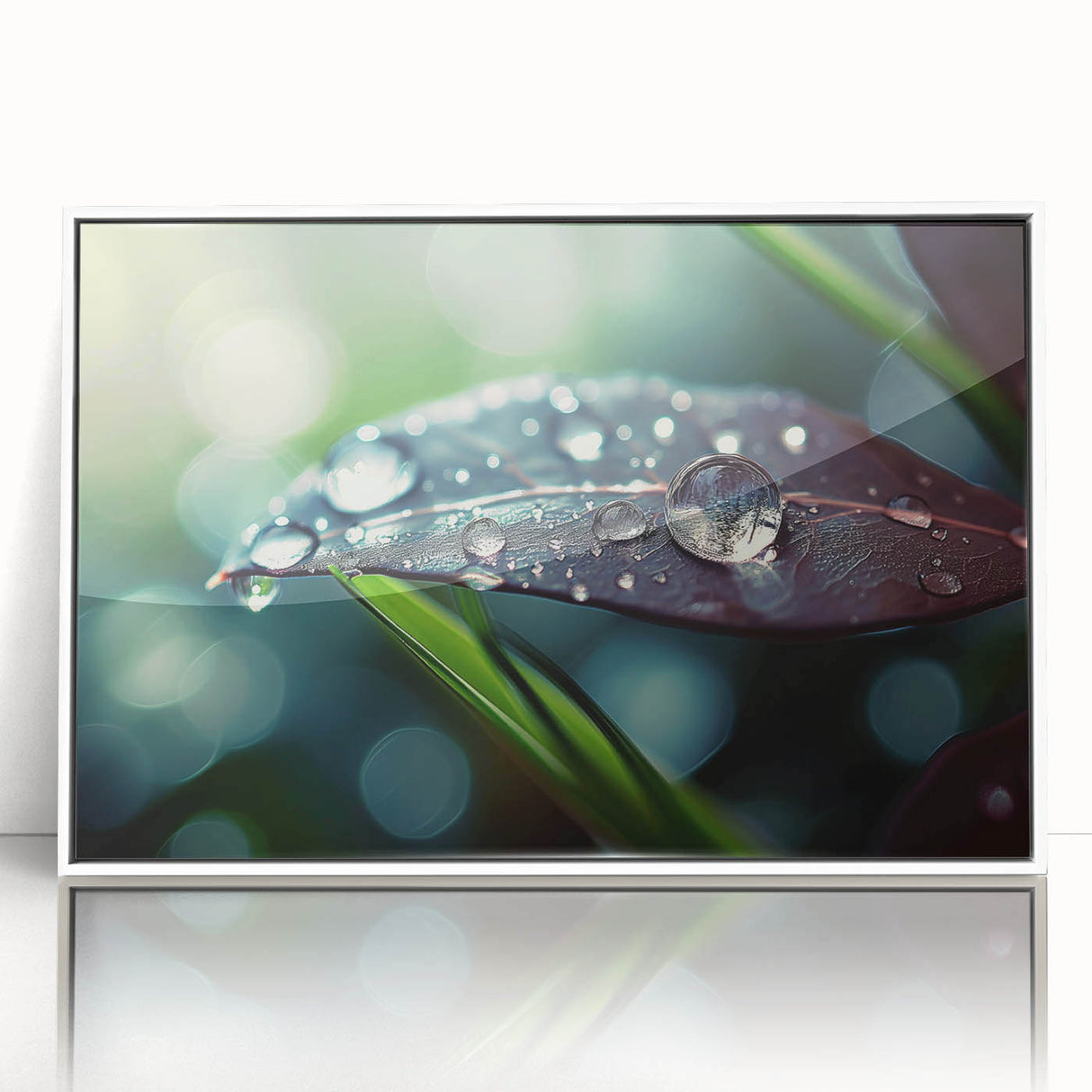 Framed acrylic print featuring a close-up water design in muted blue and white tones, suitable for modern art wall decor.