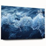 Large abstract wall art depicting water close-ups in muted blue tones on acrylic glass.