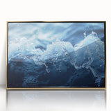 Acrylic print of a close-up water design in gold tones, framed in gold, suitable for modern art wall decor.