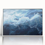 Acrylic print of a close-up water design in white frame, featuring soft blue tones, ideal for nursery wall art.