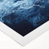 Art deco poster featuring close-up water design in blue and white tones on rolled canvas.