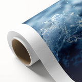 Close-up of water ripples in muted gray and blue tones on rolled canvas, suitable for nursery wall art.