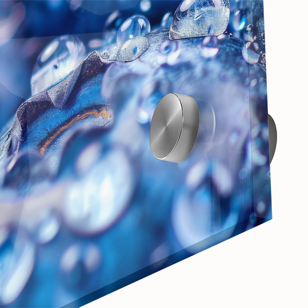 Large abstract wall art on acrylic glass featuring close-up water design in blue and white tones.