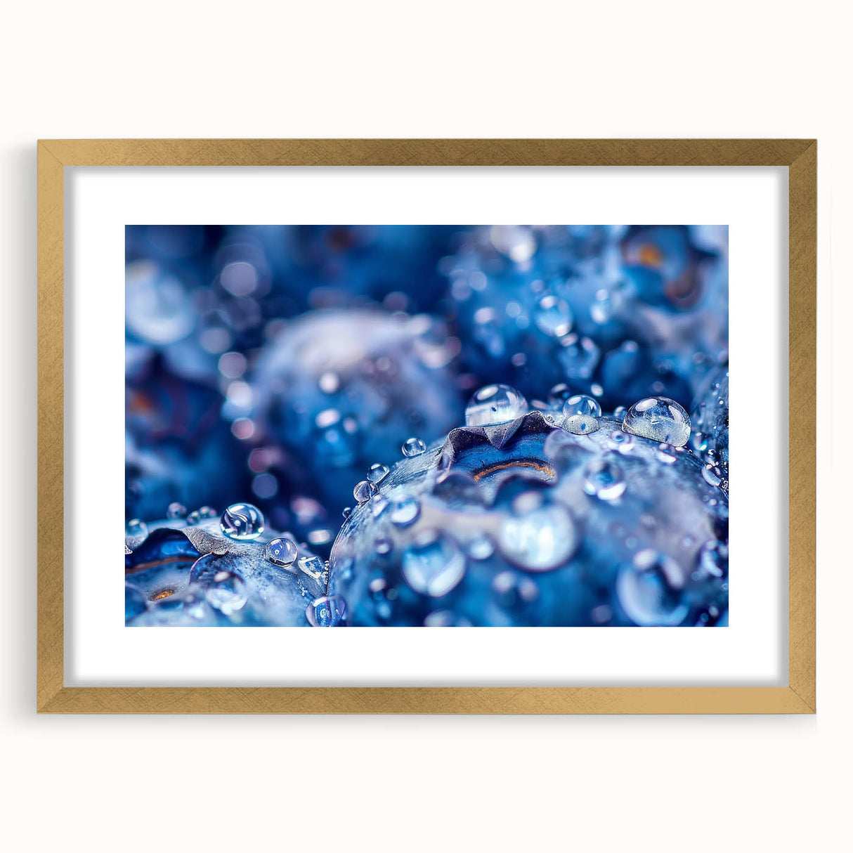 Extra large abstract art print featuring textured swirls in blue and grey tones, framed in gold, ideal for living room decor.