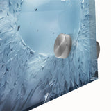 Large abstract wall art on acrylic glass, featuring swirling blue and green patterns, ideal for dining room decor.