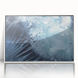 Art deco poster of a close-up water design in muted blue tones, framed in white acrylic, suitable for modern nursery decor.