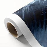 Art deco poster of calm lake with muted blue and green hues on rolled canvas, ideal for nursery wall art.