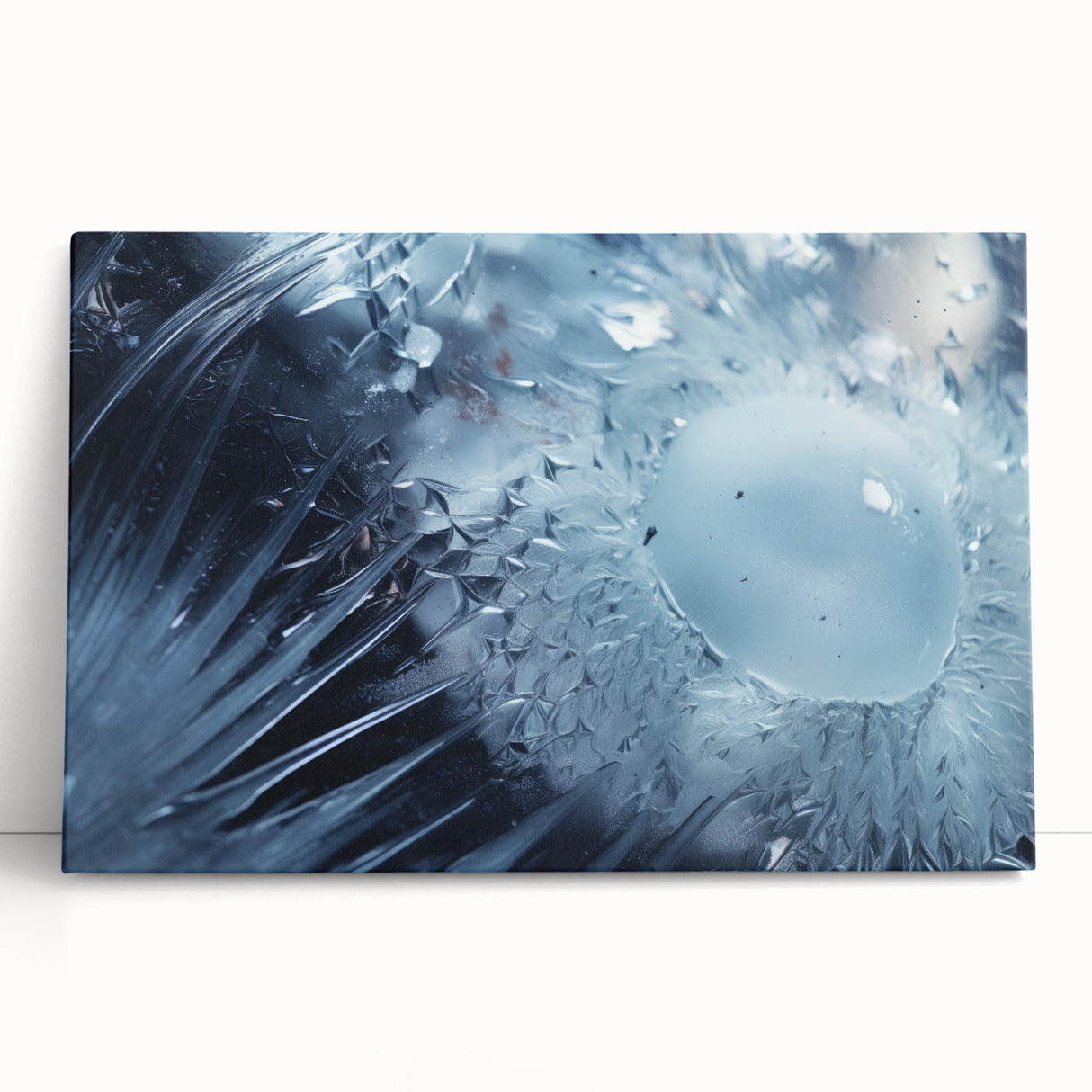 Close-up water ripple image in black and white on stretched canvas, ideal for kitchen wall art.