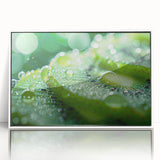 Acrylic print of water droplets on glass in muted blue tones, ideal for modern nursery wall art.