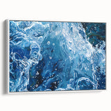Extra large framed canvas featuring a close-up of water in vibrant colors, ideal for living room decor.