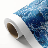 Art deco style poster of a serene lake, using muted blue and green tones, on rolled canvas, ideal for nursery wall art.