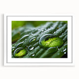 Abstract art print featuring close-up water design in blue and white tones, framed with white mat.