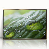 Close-up water design on large acrylic print with gold frame, featuring mid-century modernist style.