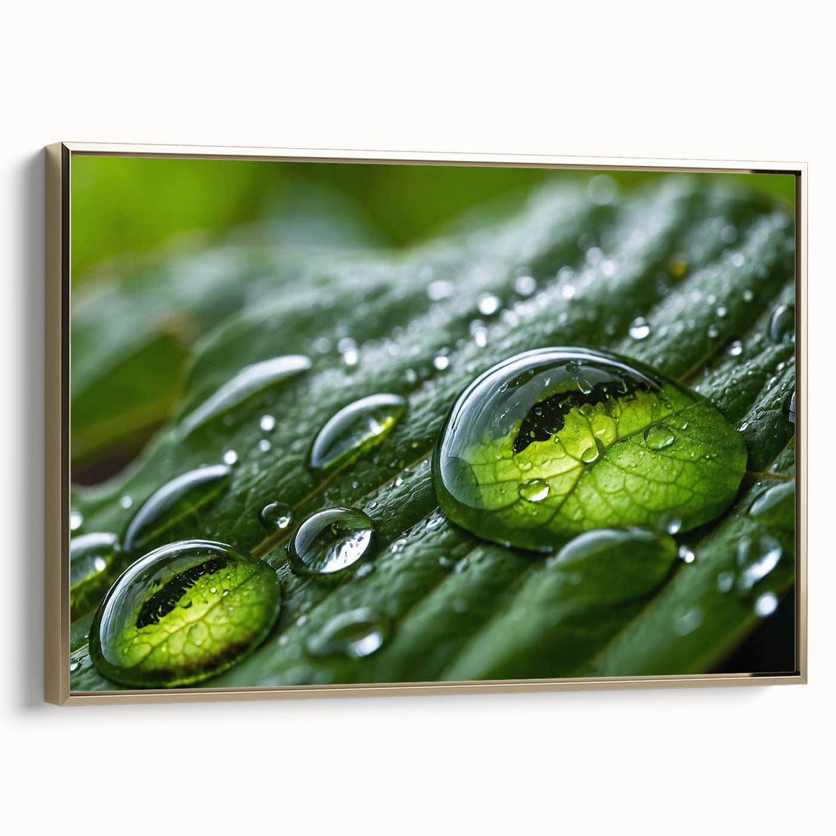 Framed canvas featuring a close-up water landscape in gold and black tones, suitable for bedroom wall art.