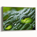 Framed canvas featuring a close-up of water in vibrant blue and green tones.