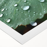 Art deco poster featuring close-up water droplets on blue, rolled canvas, ideal for dining room or bathroom wall art.