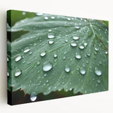 Close-up water droplet design on stretched canvas, featuring blue and gray tones, suitable for kitchen wall art.