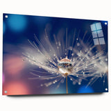 Abstract art print on acrylic glass featuring swirling blue and teal patterns, suitable for bedroom or dining room decor.