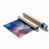 Extra large rolled print featuring close-up water droplets on vibrant green leaves, ideal for dining room wall art.