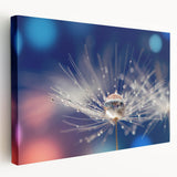 Close-up of water droplets on vibrant green leaves printed on a large stretched canvas, suitable for kitchen wall art.