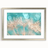 Abstract textured art print in blue and green tones on a framed silver mat, ideal for bedroom wall decor.