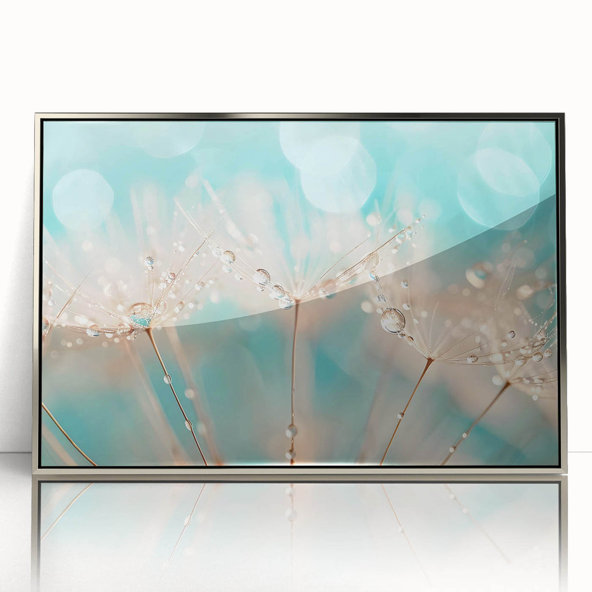 Mid-century modernist art of a close-up water design in silver framed acrylic, suitable for modern art wall decor.