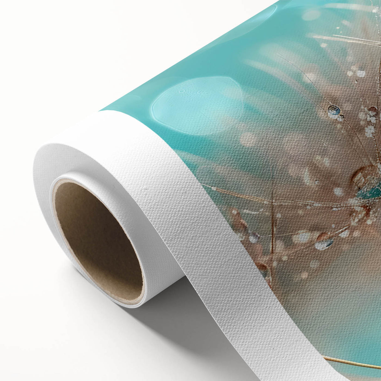 Art deco poster of a serene lake scene in muted blue and green hues, printed on rolled canvas, ideal for nursery wall art.