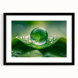 Extra large abstract art print featuring a close-up water design in vibrant blue and green hues on a framed black mat.