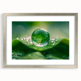 Textured art print of abstract water design in muted blue and gray tones, framed in silver, suitable for bedroom decor.