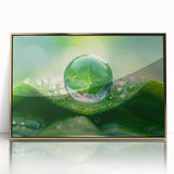 Close-up of water ripples on a large art print in a gold frame, featuring mid-century modernist style.