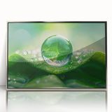 Mid-century modernist art featuring a close-up of water, in muted blue tones, framed in acrylic and silver.