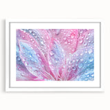 Abstract art print featuring swirling blue and white patterns on a framed poster, ideal for modern dining room decor.