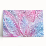 Black and white close-up of water droplets on a surface, printed on large stretched canvas.