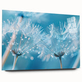 Large abstract wall art featuring swirling blue and teal patterns on acrylic glass.