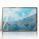 Large acrylic print of a close-up water design in gold and blue tones, framed in gold, suitable for modern art wall decor.