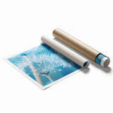 Extra large rolled print featuring close-up water droplets on vibrant green leaves, ideal for classy bathroom wall art.