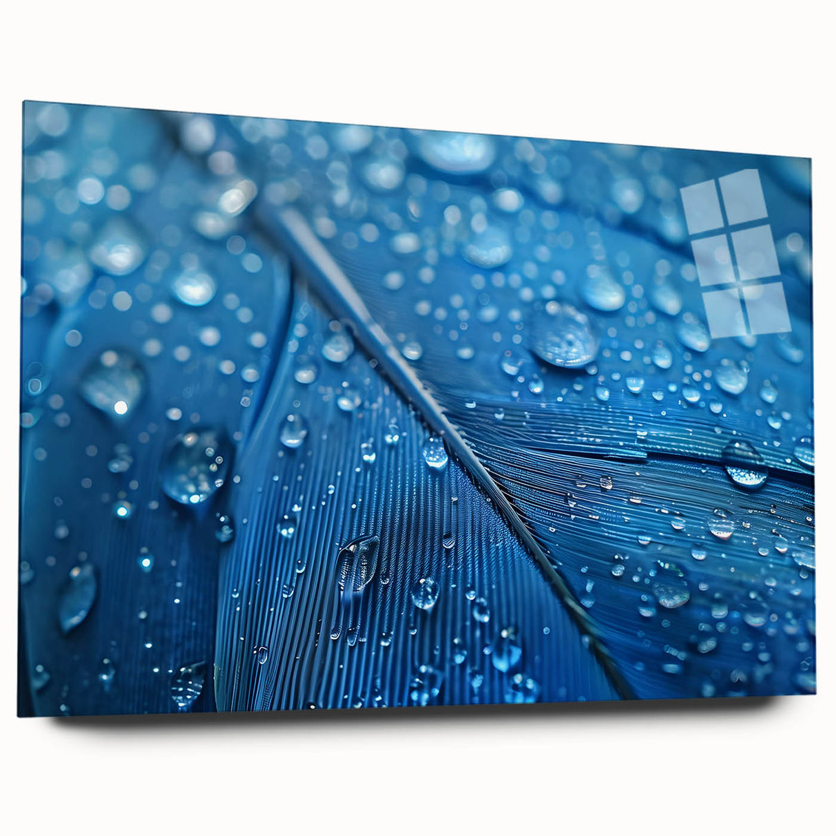 Large abstract wall art depicting water ripples in muted blue and gray tones, acrylic print.