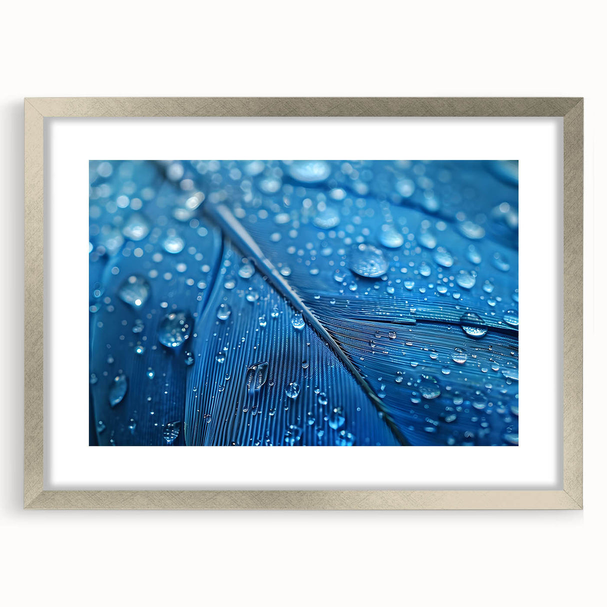 Textured art print featuring abstract water design in cool blue and silver tones, framed in silver, ideal for bedroom art.