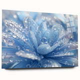 Large abstract wall art depicting ripples on water in muted blue and gray tones, acrylic glass print.