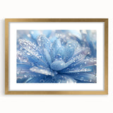 Extra large abstract art print featuring textured waves in blue and gray tones, framed in gold.