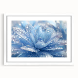 Abstract art print featuring close-up water design in blue and white tones, framed with a white mat.
