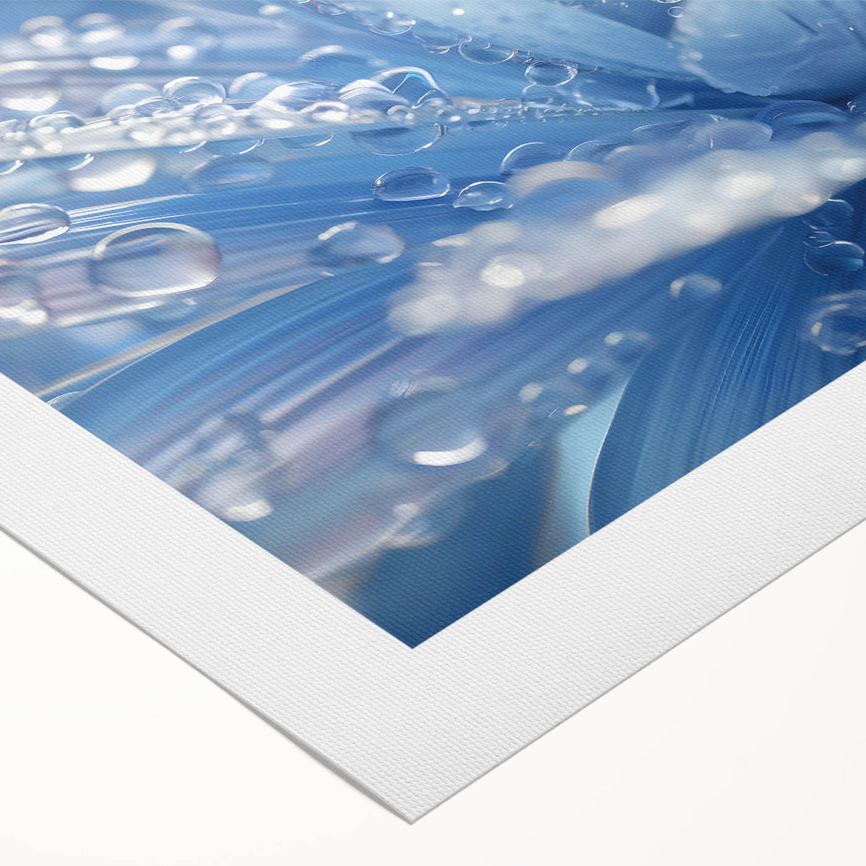 Art deco poster featuring monochrome water droplets on rolled canvas, suitable for dining room or bathroom walls.