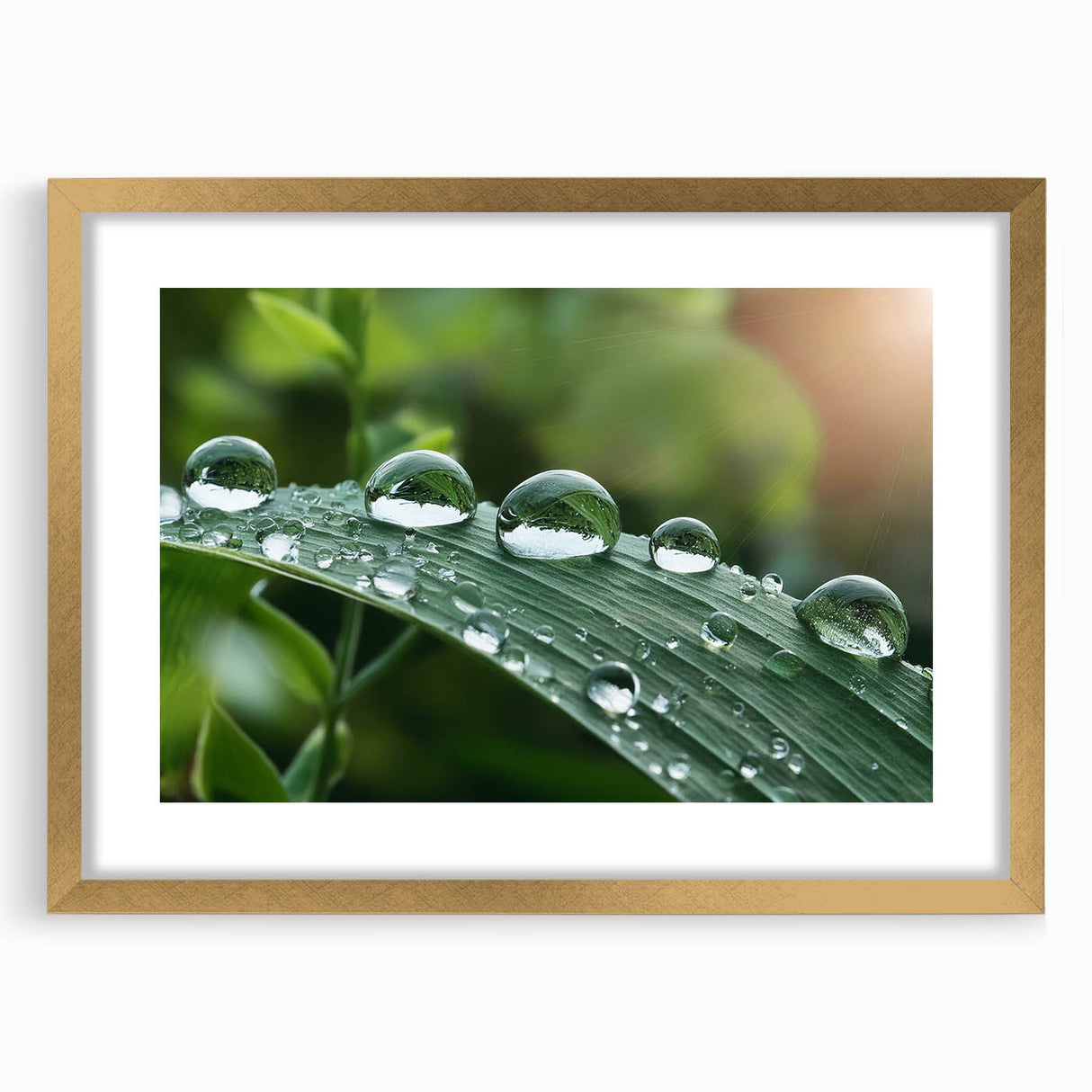 Extra large abstract art print featuring textured water design in muted blue and gray, framed in gold.