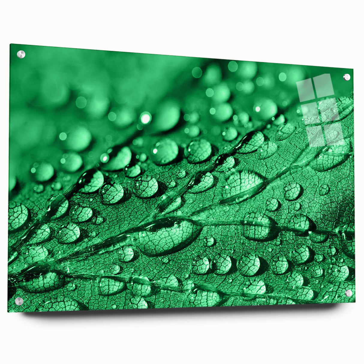 Acrylic print of a large abstract water design in blue and green tones, suitable for bedroom or dining room decor.